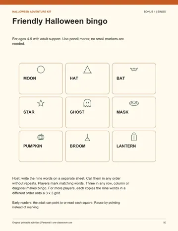 Halloween Bingo printable