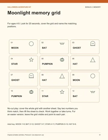 Memory Match printable